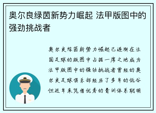 奥尔良绿茵新势力崛起 法甲版图中的强劲挑战者