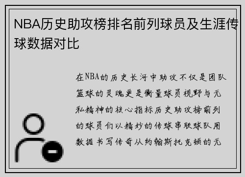 NBA历史助攻榜排名前列球员及生涯传球数据对比